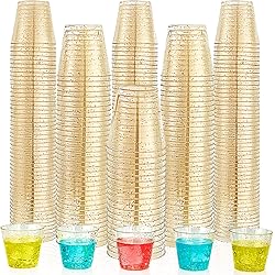 500 Pack 1oz Shot Glasses,1oz Gold Glitter Plastic Cups Tumblers, Elegant Plastic Cups, Disposable Cups With Glitter Perfect For Wedding,Thanksgiving Day, Christmas Party Cups