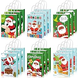 18 Pieces African American Black Santa Claus Gift Bags, Christmas Wrapping Paper Bags with Handles Xmas Black Santa Gift Wrap Bags for Christmas Cookie Party Decoration Supplies, 6 Styles
