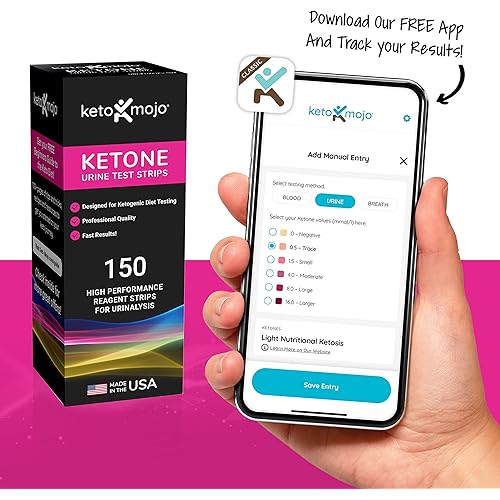 150 Ketone Test Strips with Free Keto Guide eBook & Free APP. Urine Test for Ketosis on Ketogenic & Low-Carb Diets. Extra-Long Strips