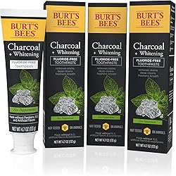 Burt’s Bees Toothpaste, Natural Flavor, Charcoal Fluoride-Free Toothpaste, Zen Peppermint, 4.7 oz, Pack of 3