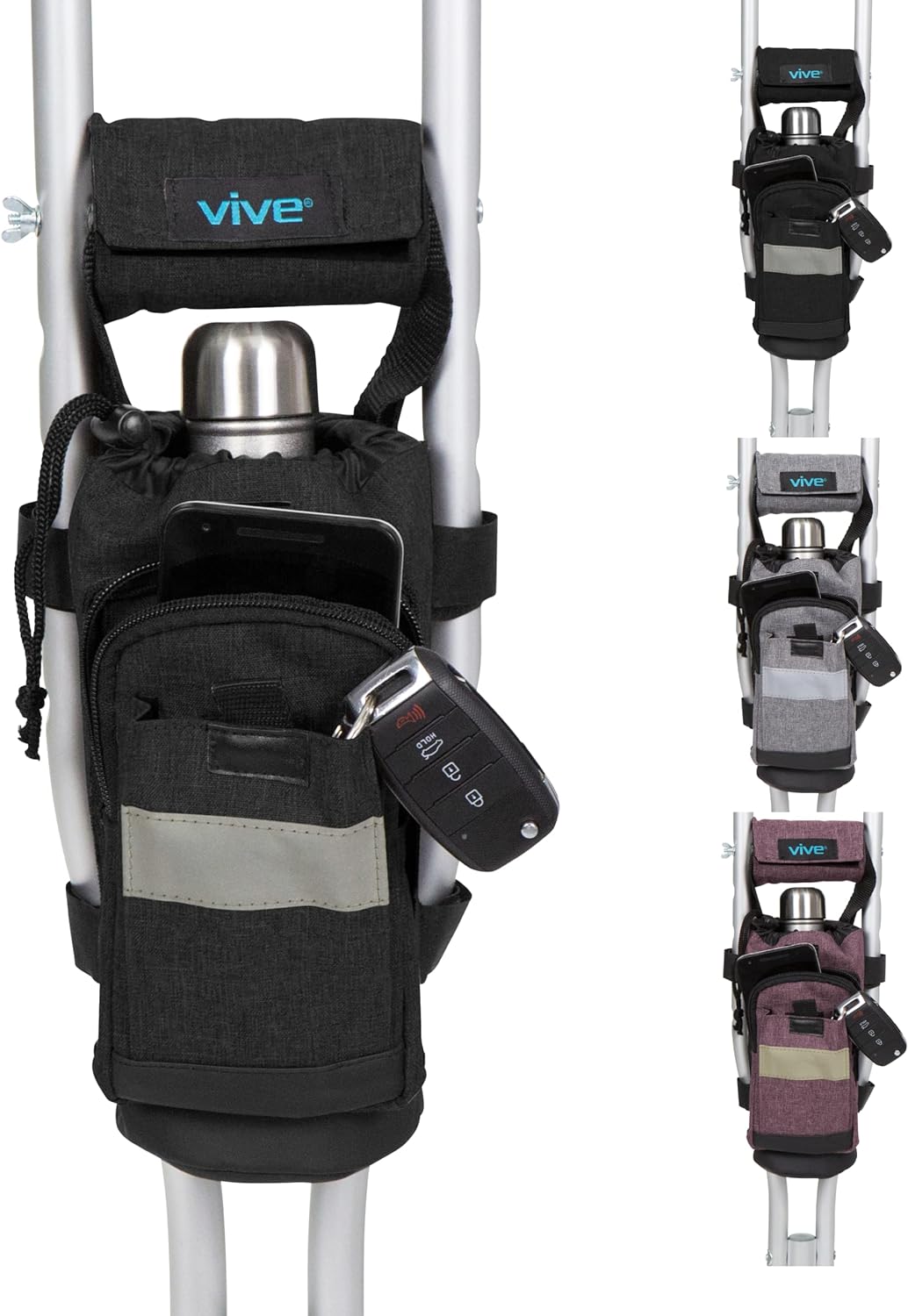 Vive Crutch Accessories Bag - Pouch for Crutches with Foam Padded Grip Covers