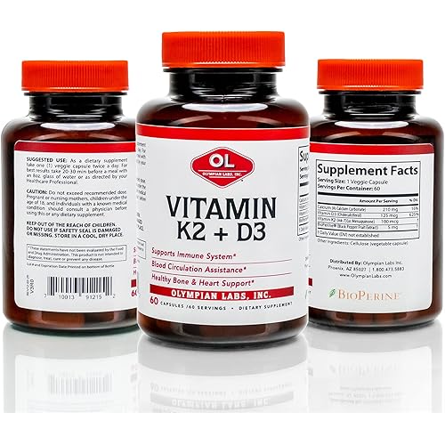 Olympian Labs Vitamin K2 D3, Supports Immune System, Healthy Bone and Heart Support, 60 Capsules