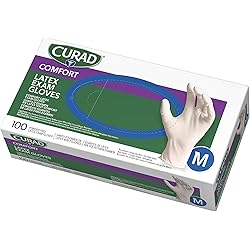 Curad Disposable Medical Latex Gloves, Powder Free Latex Gloves are Textured, Medium, 100 Count