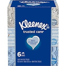 Kleenex Trusted Care Everyday Facial Tissues, 6 Rectangular Boxes, 144 Tissues per Box 864 Tissues Total