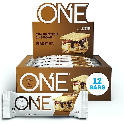 ONE Protein Bars, Gluten Free Protein Bars with 20g Protein and only 1g Sugar, Guilt-Free Snacking for High Protein Diets, Smores, 2.12 oz 12 Pack
