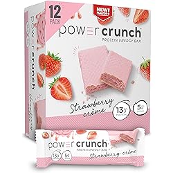 Power Crunch Whey Protein Bars, High Protein Snacks with Delicious Taste, Strawberry Crème, 1.4 Ounce 12 Count