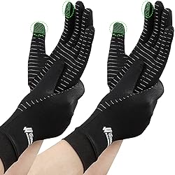 2-Pairs Pack Copper Full Finger Compression Gloves, Copper Arthritis Gloves for Women & Men Relieve Pain from Arthritis Pain, Swelling and Rheumatoid, and Everyday Hands Support Medium Pack of 2