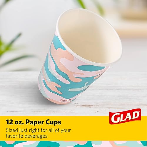 Glad Everyday Disposable Paper Cups with Camo Design | Heavy Duty Paper Cups, Drinking Paper Cups for All Beverages and Everyday Use | 12 Ounces, 50 Count