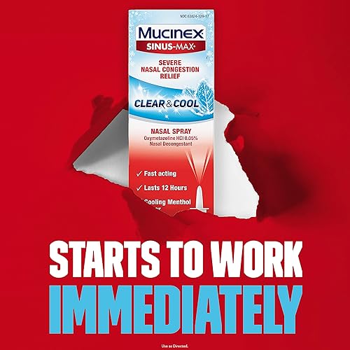 Mucinex Sinus Max Clear & Cool Nasal Decongestant Spray, Cooling Menthol Flavor, 0.75 fl oz, Fast Acting Medicine that Lasts 12 Hours, Relieves Sinus Pressure and Nasal Congestion