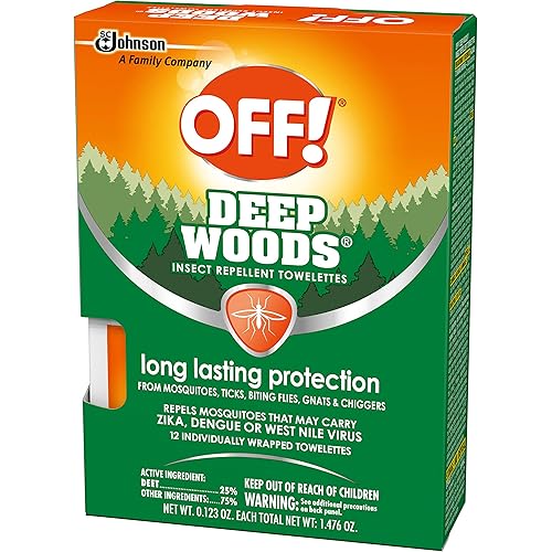 OFF! Deep Woods Insect Towelettes, Long Lasting Protection from Mosquitoes, Ticks, Biting Flies, Gnats & Chiggers, 12 Wrapped TowelettesPack Pack of 3