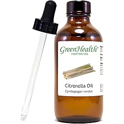 Citronella – 4 fl oz 118 ml Glass Bottle w Glass Dropper – 100% Pure Essential Oil – GreenHealth