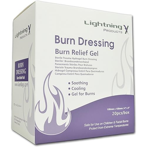 Lightning X Cooling Burn Relief Gel 4" x 4" Trauma Burn Dressing - Box of 20 pcs