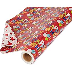 American Greetings Reversible Wrapping Paper, Happy Birthday Lettering and Stars 1 Jumbo Roll, 175 sq. ft.