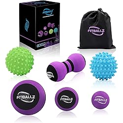 Fitballz Massage Ball Kit for Myofascial Trigger Point Release & Deep Tissue Massage,Set of 6 Premium Myofascial Release Tools, 3 Sizes Foam Balls, 2 Spiky FirmSoft, Peanut, Carry Bag Included