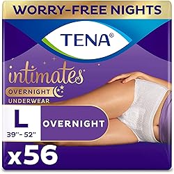 TENA Intimates Incontinence Underwear for Women, Overnight, Size Large, 56 Count 4 Packs of 14