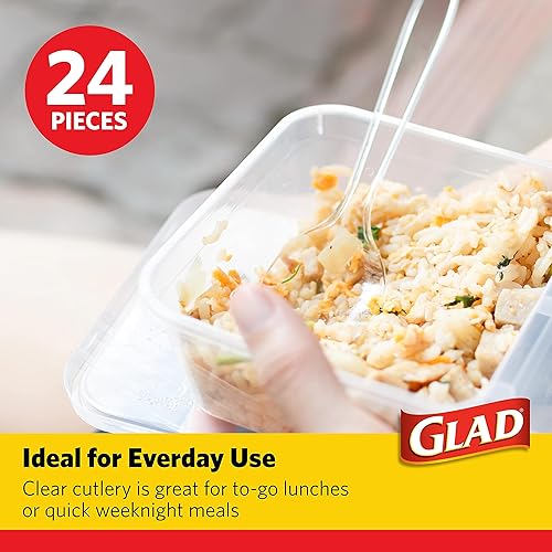 Glad Crystal Clear Plastic Forks, 24 Count | Clear, Heavy Duty Plastic Forks for Everyday Use| Glad Disposable Cutlery Plastic Forks | Strong Disposable Plastic Forks