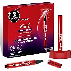 Colgate Optic White Overnight Teeth Whitening Pen, Enamel Safe and Vegan, Teeth Stain Remover to Whiten Teeth, Teeth Whitening for Sensitive Teeth, 35 Nightly Treatments Per Pen, 0.08 Oz,2 Pack