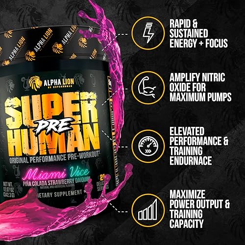Alpha Lion Pre Workout, Increases Strength & Endurance, Powerful, Clean Energy Without Crash 21 Servings, Miami Vice