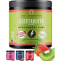 KeyNutrients Electrolytes Powder: Zero Calorie Strawberry-KiwiBlue RaspberryCherry-PomRaspberry Powder in 90, 40 or 20 Servings Hydration Travel Packets - Keto Electrolytes, Gluten and Carb Free