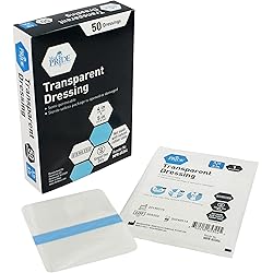 Medpride Transparent Film Wound Dressing- 4 inches by 5 inches, 50 Pack- 3 Steps Application, Adhesive, Sterile, Individually Packed, Semi-Permeable-for Minor Wounds, Burns, Traumas, Road-Rash