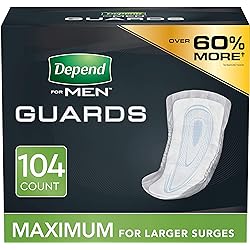 Depend Incontinence GuardsBladder Control Pads for Men, Maximum Absorbency, 104 Count 2 Packs of 52 Packaging May Vary