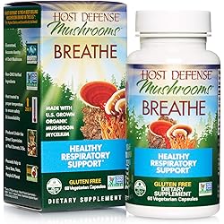 Host Defense, Breathe Capsules, Respiratory Support, Mushroom Supplement with Cordyceps, Reishi and Chaga, Unflavored, 60