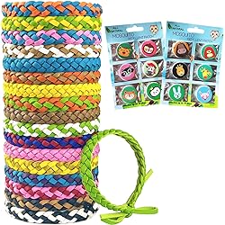 Mosquito Repellent Bracelets 18 Pack, PU Leather Mosquito Repellent Bands with 12 Pcs Mosquito Repellent Patches, DEET-Free Mosquito Wristbands Stickers for Adults and Kids Indoor Outdoor Prtection