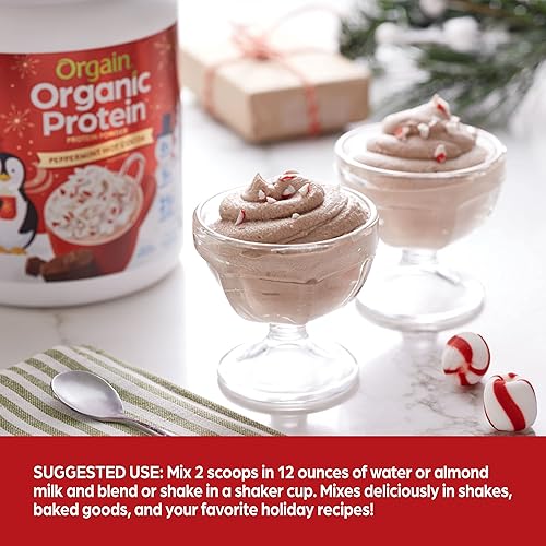 Orgain Organic Vegan Protein Powder, Peppermint Hot Cocoa Seasonal Holiday Flavor - 21g of Plant Based Protein, Non Dairy, Gluten Free, 2g of Fiber, No Sugar Added, Soy Free, Non-GMO, 1.02 Lb