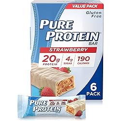 Pure Protein Bars, High Protein, Nutritious Snacks to Support Energy, Low Sugar, Gluten Free, Strawberry Greek Yogurt, 1.76oz, 6 Pack