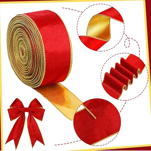 30 Yards Red Wired Flannel Ribbon with Metallic Gold Edge and Gold Backing 2.5 Inches Traditional Red Flannel Wired Christmas Holiday Ribbon for DIY Crafts Garland Home Decor Gift Wrapping Weddings