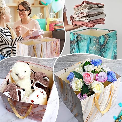 4 Pcs Extra Large Gift Bag for Christmas, 11.8 Inch Square Big Bag, Marble Bag Square Large Wedding Gift Bag Huge Birthday Bag Paper Bags with Handles for Party Holiday Bridal Engagement Present