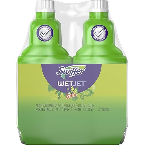 Swiffer WetJet Multi-Purpose and Hardwood Liquid Floor Cleaner Solution Refill, with Gain Scent 2 count, 42.2 fl oz each