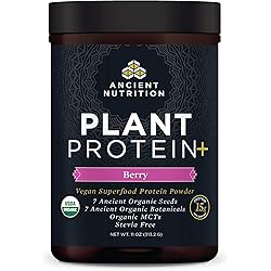 Plant Based Protein Powder by Ancient Nutrition, Plant Protein, Berry, Organic Vegan Superfoods Supplement, 15g Protein Per Serving, Great for Protein Shakes, Gluten Free, Paleo Friendly 12 Servings