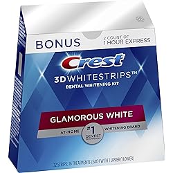 Crest 3D Whitestrips, Glamorous White, Teeth Whitening Strip Kit, 32 Strips 16 Count Pack -Packaging may vary