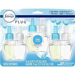 Febreze Plug in Air Fresheners, Linen & Sky, Odor Eliminator for Strong Odors, Scented Oil Refill 3 Count