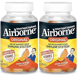 Airborne Zesty Orange Flavored Gummies, 42 Count - 750mg of Vitamin C and Minerals & Herbs Immune Support Pack of 2