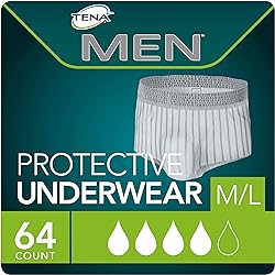 TENA Incontinence Underwear for Men, Super Plus Absorbency, MediumLarge, 64 Count 4 Packs of 16