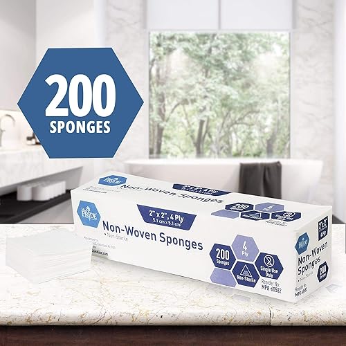 Medpride Surgical Sponges 2'' x 2'' 200 Pack - Gauze Pads Non sterile - First Aid Wound Care Dressing Sponge – Νοn-Woven Medical, Non-Adherent Mesh Bandages – Absorbent for Injuries – 4 Ply