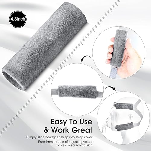 8 Pcs Headgear Strap Covers Universal Reusable Comfort Pad with Soft Fleece Strap Pads Full Face Mask Fabric Wraps Grey