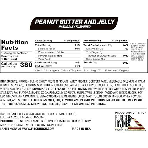 FITCRUNCH Full Size Protein Bars, Designed by Robert Irvine, World’s Only 6-Layer Baked Bar, Just 6g of Sugar & Soft Cake Core Peanut Butter and Jelly