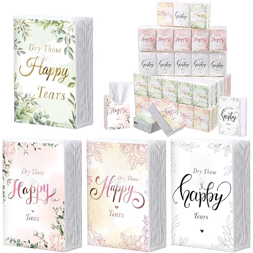 100 Pack Wedding Tissues Packs for Guests Dry Those Happy Tears Facial Tissues 3 Ply for Your Happy Tears Tissues Bulk Individually Travel Size Tissues for Wedding Travel Daily Use Wipes Dry Tears