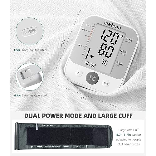Metene TD-4116 Blood Glucose Monitor Kit with 100 Glucometer Strips and 100 Lancets, Blood Pressure Monitor with Cuff 22-40cm, Home Health Monitor Bundle