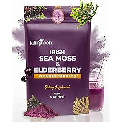 KIKI Green Sea Moss Powder with Elderberry Immune Boost Elderberry Juice - Elderberry Supplements Elderberry Drink Mix Vegan Elderberry Superfood Powder Multivitamin Powder -Immune Support 6 Oz