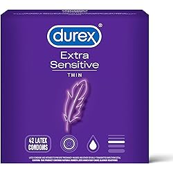 Durex Condom Extra Sensitive Natural Latex Condoms, Ultra Fine & Extra Lubricated, 42 Count