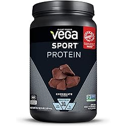 Vega Sport Protein Powder Chocolate 14 servings, 21.7 oz - Plant-Based Vegan Protein Powder, BCAAs, Amino Acid, tart cherry, Non Dairy, Gluten Free, Non GMO Packaging May Vary