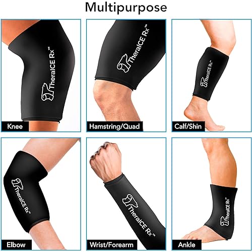 TheraICE Rx Elbow & Knee Ice Pack for Injuries Compression Sleeve, Reusable Gel Cold Pack for Knee, Elbow, Ankle, Calf - Flexible Cold Wrap Recovery for Meniscus, ACL, MCL, Bursitis Pain Relief M
