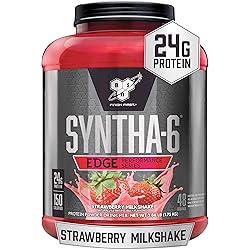 BSN SYNTHA-6 EDGE Protein Powder, with Hydrolyzed Whey, Micellar Casein, Milk Protein Isolate, Low Sugar, 24g Protein, Strawberry Milkshake, 48 Servings