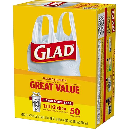 Glad Tall Handle-Tie Kitchen Trash Bags - 13 Gallon - 50 Count
