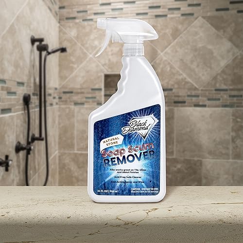Black Diamond Stoneworks Natural Stone Shower Soap Scum Remover Spray for Cleaning, Bathtubs, Glass Doors, Tubs, Travertine, Marble, Tile. Heavy Duty, Safe Acid-Free Cleaner