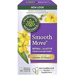 Traditional Medicinals Smooth Move Senna Laxative Capsules, Natural Herbal Constipation Relief, 50 Capsules Pack of 1